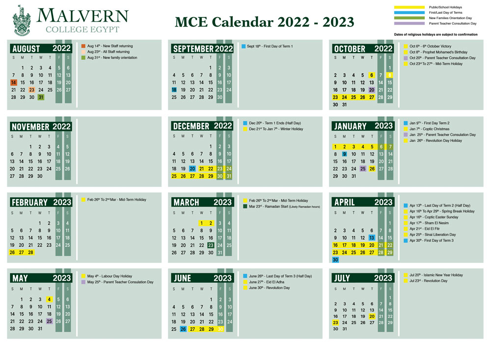MCE Calendar 2022/2023